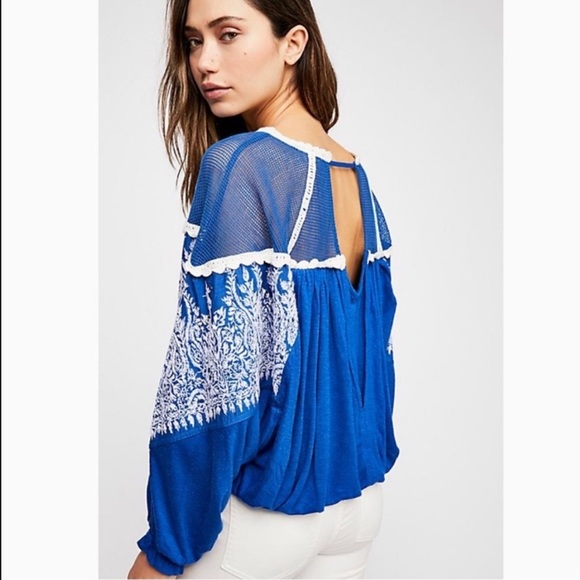 NWT Free People Carly Embroidered Top Blue XS - Picture 2 of 15